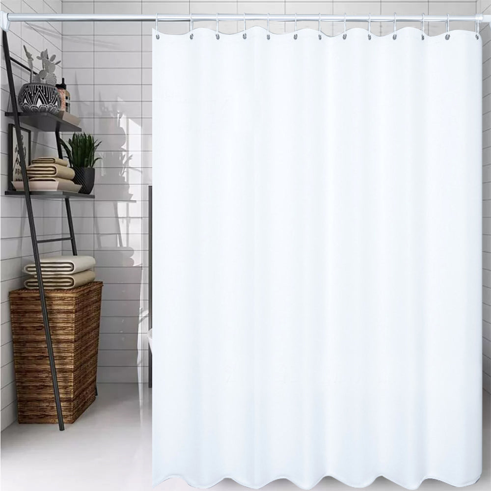 White 180 × 180cm Shower Curtain with 12 Hanging Hooks
