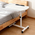 White Adjustable Overbed Table with Wheels and Tilting Top