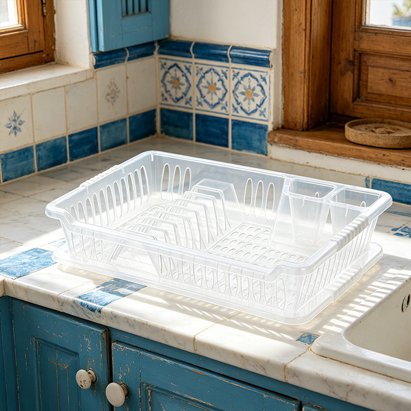 Clear Plastic Dish Drainer & Cutlery Rack with Drip Tray