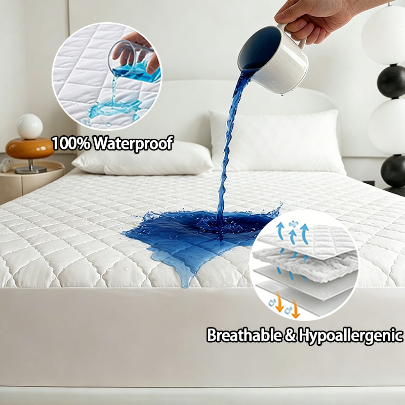 Double Bed Waterproof Mattress Protector Hypoallergenic Breathable Mattress Encasement Comfort Fitted Bed Cover Stretches up