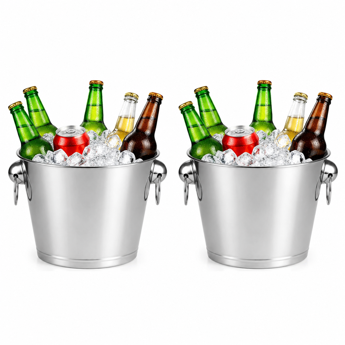 2 × 5L Stainless Steel Beverage & Ice Buckets with Handles