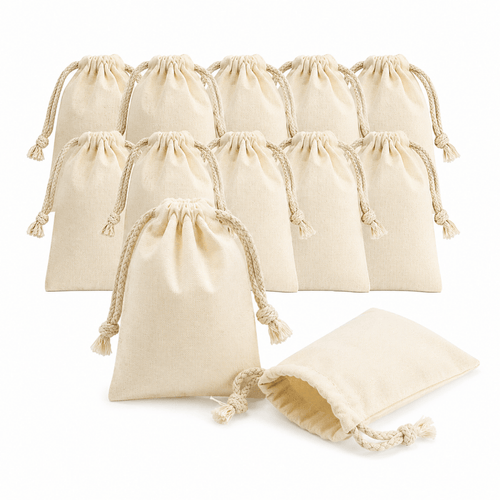 10 Cotton Drawstring Storage & Gift Pouches – 9 × 12cm