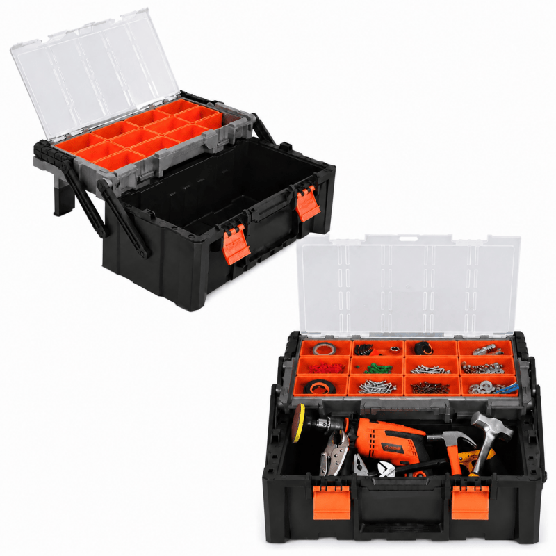 45cm Black Cantilever Toolbox with Organiser Compartments