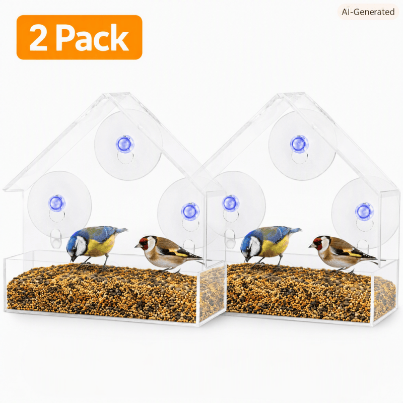 2-Pack Clear Acrylic Window Bird Feeders with Suction Cups