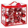 80-Piece Red & White Christmas Bauble & Ornament Set with Storage Bag