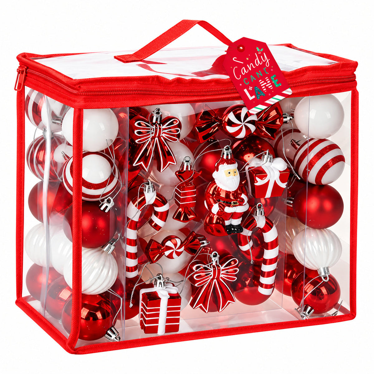 80-Piece Red & White Christmas Bauble & Ornament Set with Storage Bag