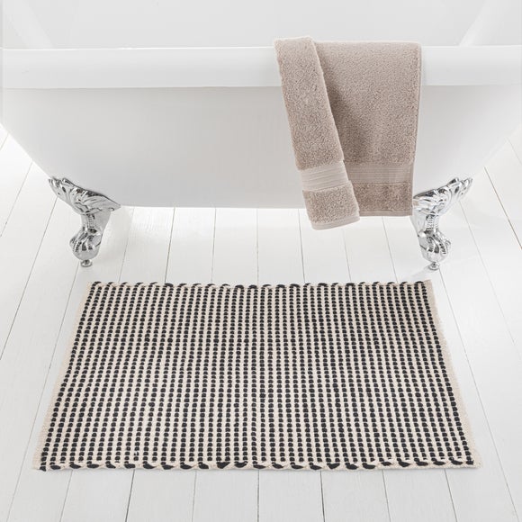 Flat-Weave Monochrome Anti-Slip Cotton Bath Mat – 80 × 50cm