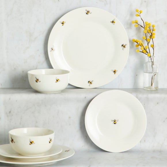 Bee Motif 12-Piece Porcelain Dinner Set