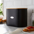 Black Badge Metal Bread Bin with Bamboo Lid