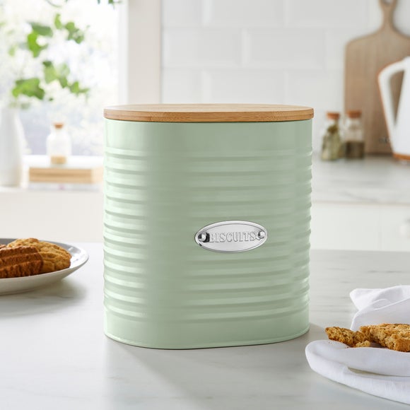 Black Metal Biscuit Canister with Badge & Lid