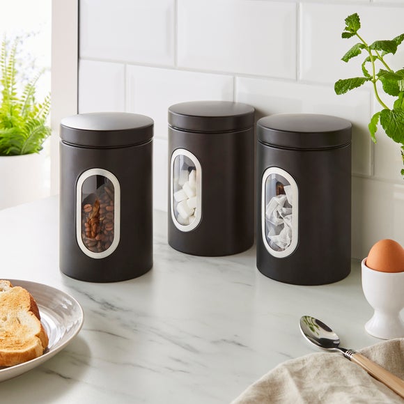 Matt Black Metal Kitchen Canisters – Set of 3