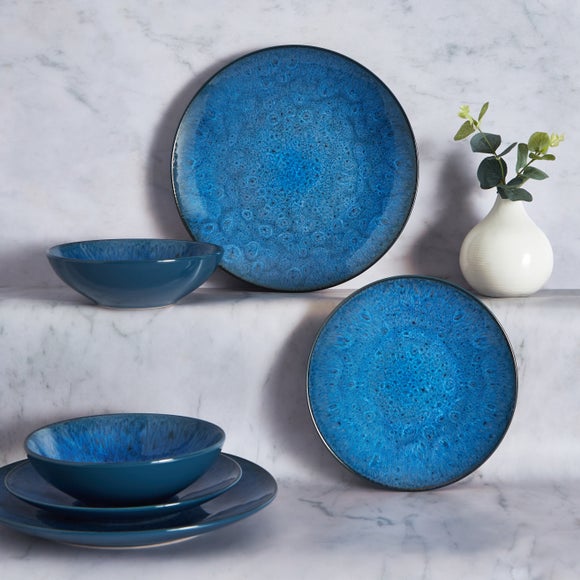 Mid Reactive Blue 12-Piece Dinner Set