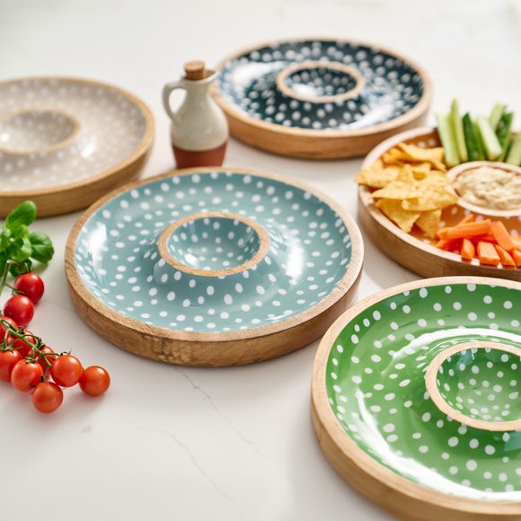 Dexam Sintra Mango-Wood Spotted Chip & Dip Bowl