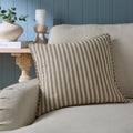 Ticking-Stripe Piped Cotton Square Cushion Cover