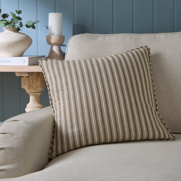 Ticking-Stripe Piped Cotton Square Cushion Cover