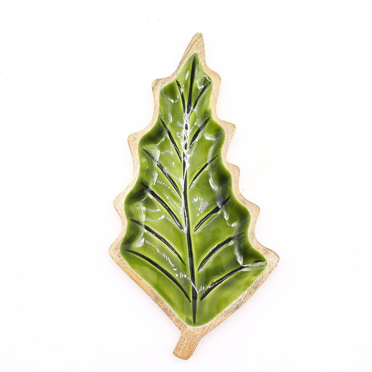 Lost in the Forest - Enamel Leaf Wooden Bowl - 33x17cm