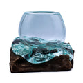 Molten Glass Mini Goldfish Bowl on Wood 20cm