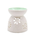 Classic White Oil Burner - Floral with Teal Well