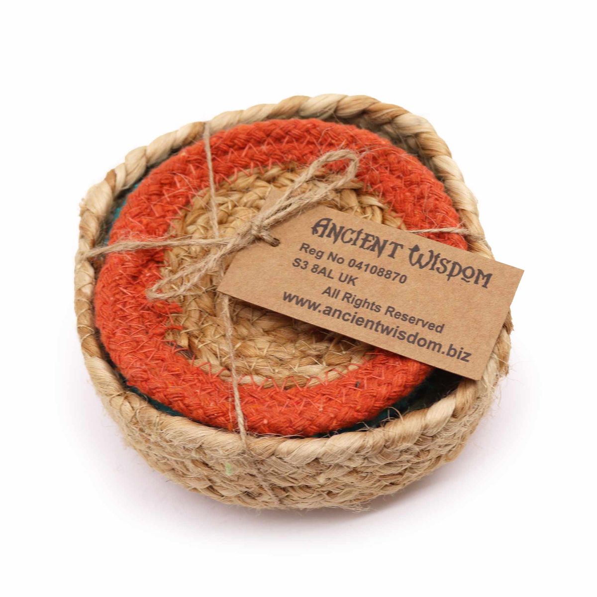 Natural Coaster - Jute & Cotton 10cm (set of 6) Mixed colours in basket