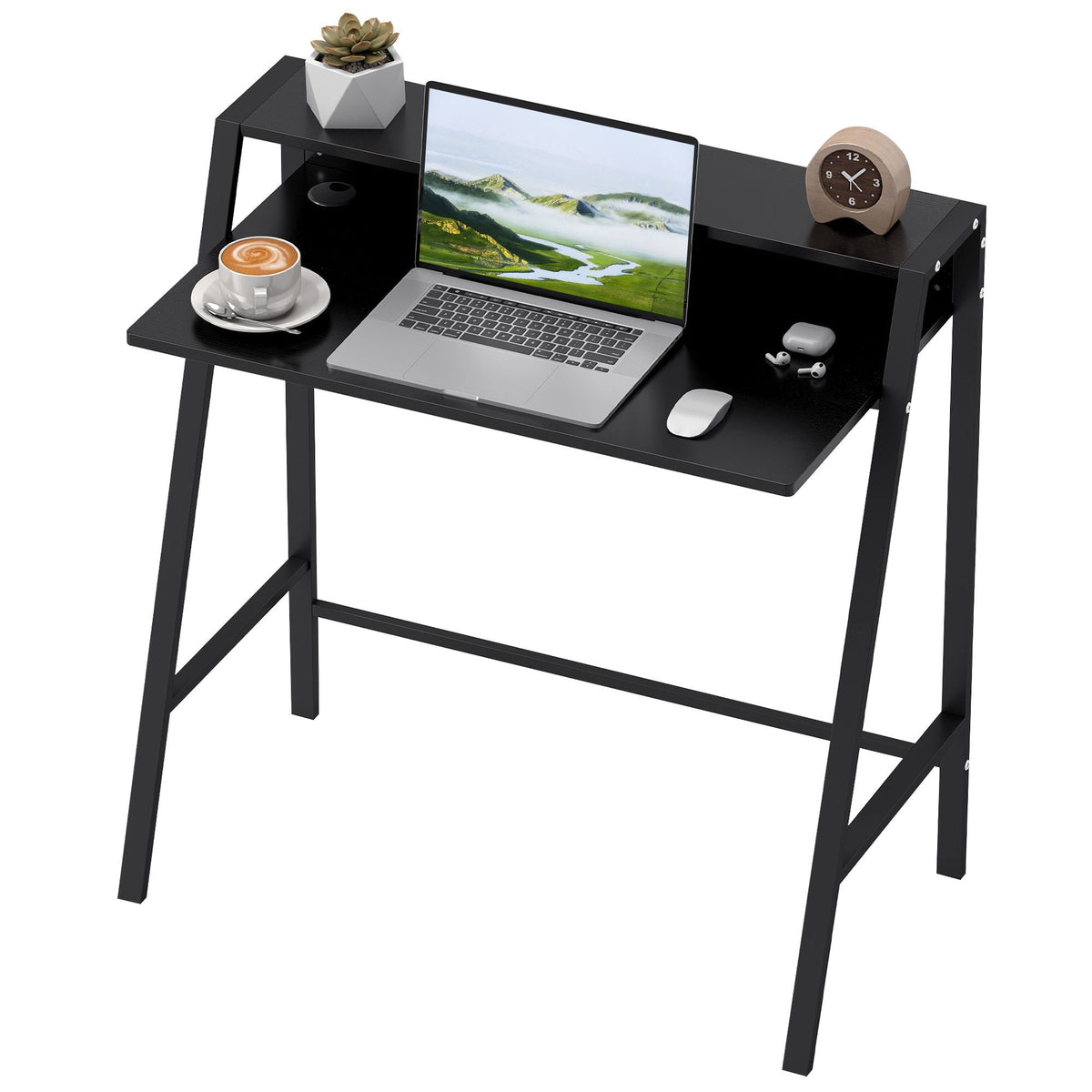HOMCOM Compact 2-Tier Computer Desk – Black