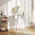HOMCOM white two-drawer dressing table with circular gold-accented mirror