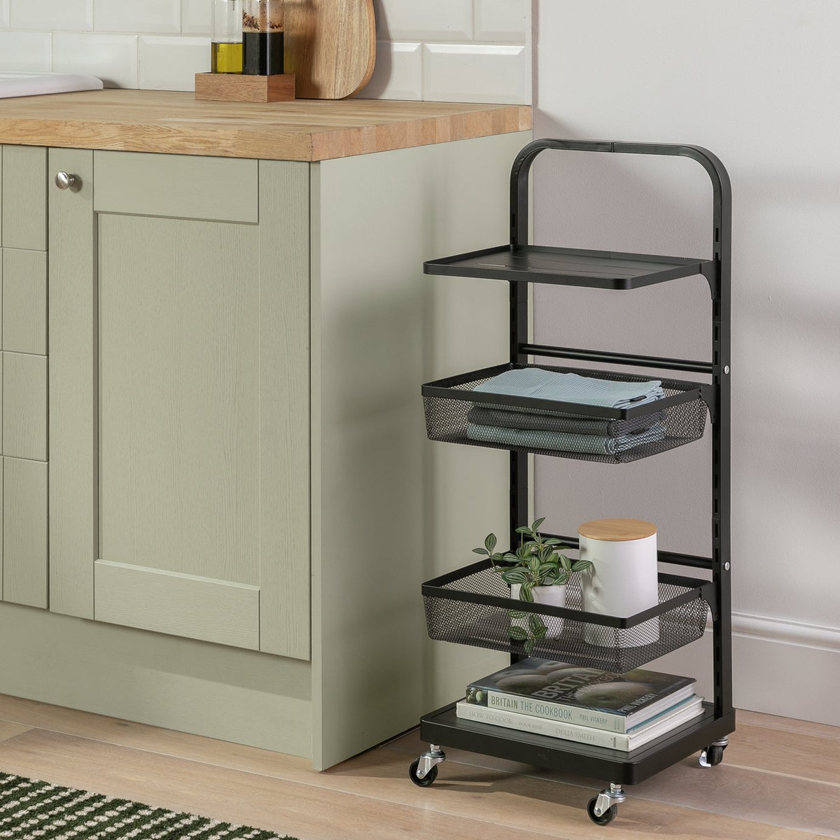 Argos Home Adjustable 3 Tier Kitchen Storage Trolley Black