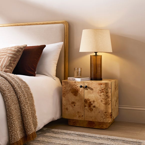Seana Curved Burl-Wood-Effect Two-Door Bedside Table