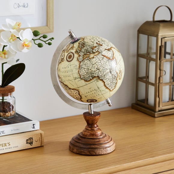 Vintage Globe Ornament with Mango-Wood Base