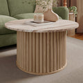 Lucin Round Travertine-Effect Ribbed Coffee Table