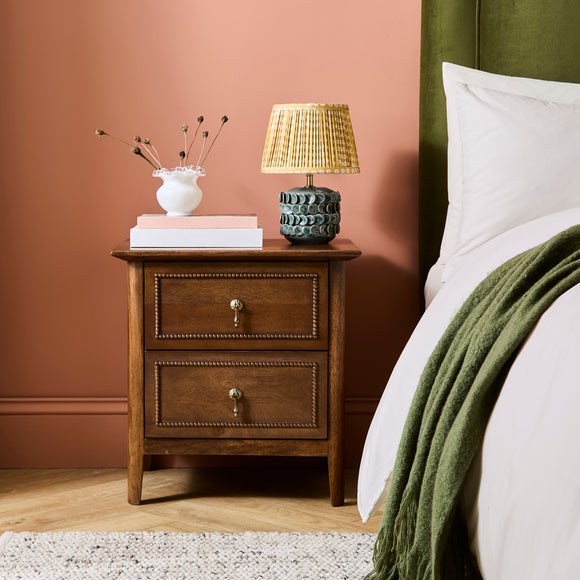 Ettie Beaded Two-Drawer Mango-Wood Bedside Cabinet