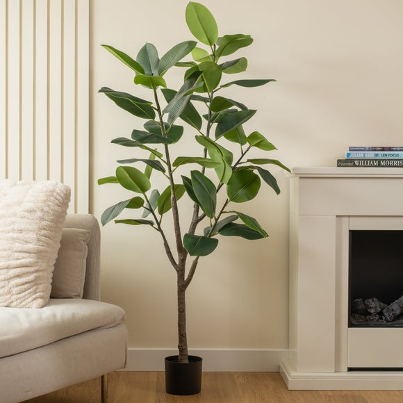 Artificial Real-Touch Rubber Tree in Black Pot