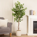 Artificial Ficus Tree in Cream Ribbed Cement Pot