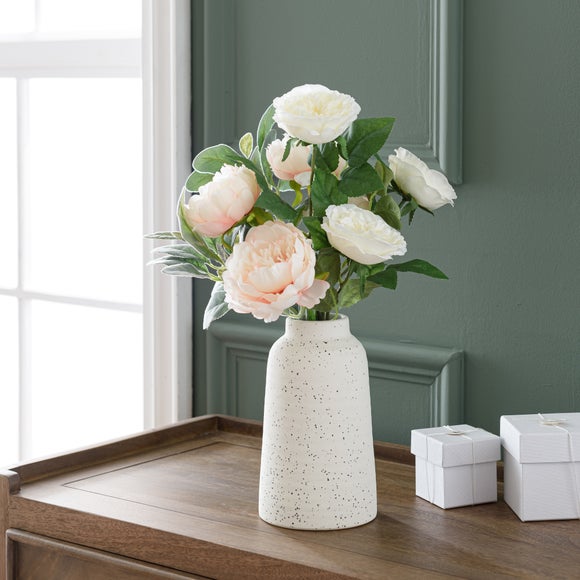Artificial Peony & Rose Bouquet in Cream Ceramic Vase