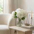 Artificial White Hydrangeas Arrangement in Glass Vase