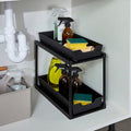 Black 2-Tier Under-Sink Storage Organiser with Pull-Out Drawer