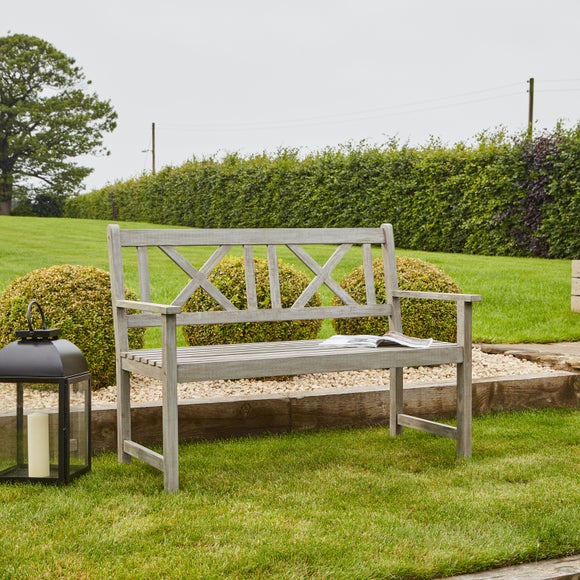 Cambridge Antique Grey Solid Acacia 2-Seater Garden Bench – 120cm