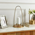 Gold & Wood Curved Lantern – 40cm