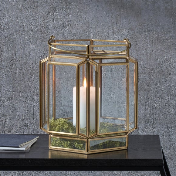 Brass Wide Hexagon Glass Lantern