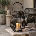 Matte Black Slatted Lantern with Handle