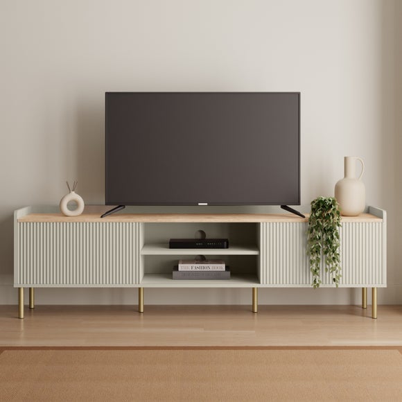 Georgi Natural Ribbed Extra-Wide TV Unit with 2 Cupboards – 180cm