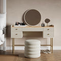 Georgi Natural Five-Drawer Dressing Table with Round Mirror – 123.5cm