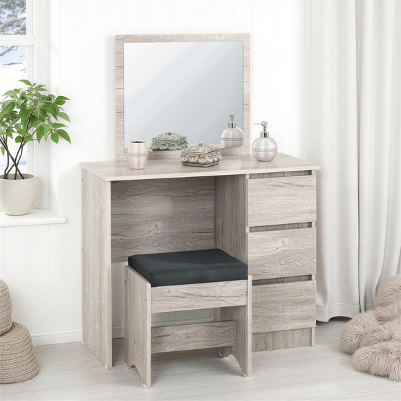 Walker Urban Snow Three-Drawer Dressing Table with Mirror & Stool – 90cm