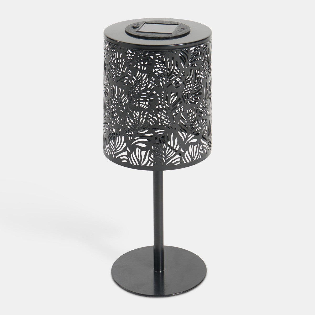 Black Leaf-Cutout Metal Solar Outdoor Table Lamp – 30cm