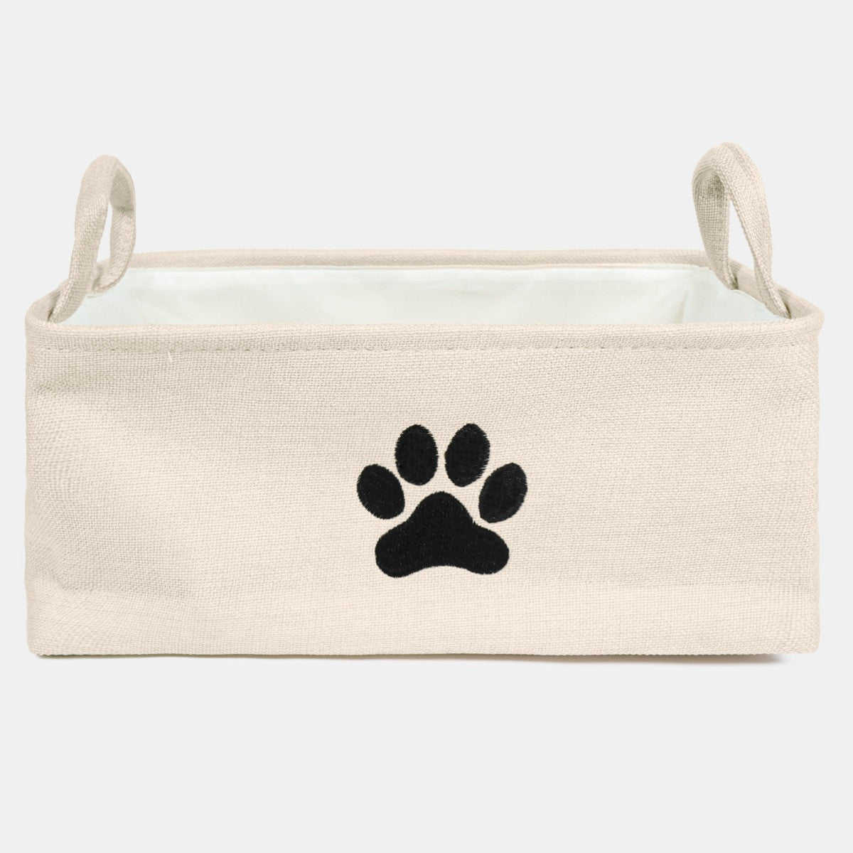 Paw-Print Embroidered Pet Toy Storage Basket – Beige 33cm
