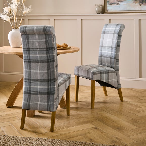 Chester Woven Check Fabric Dining Chairs – Set of 2