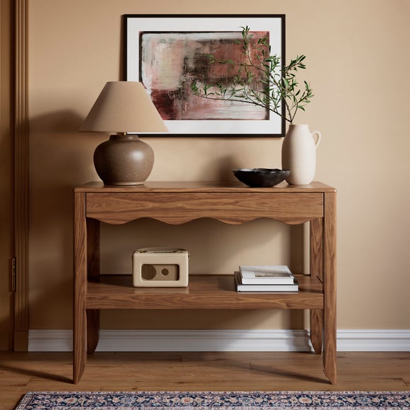 Jovie Walnut-Effect Wiggle Console Table with Hidden Drawer