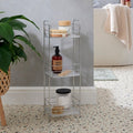 Dunelm Essentials freestanding three-tier chrome bathroom caddy with toiletries