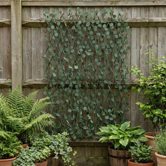 Artificial Eucalyptus Expanding Garden Trellis with 75 Solar LEDs – 170cm