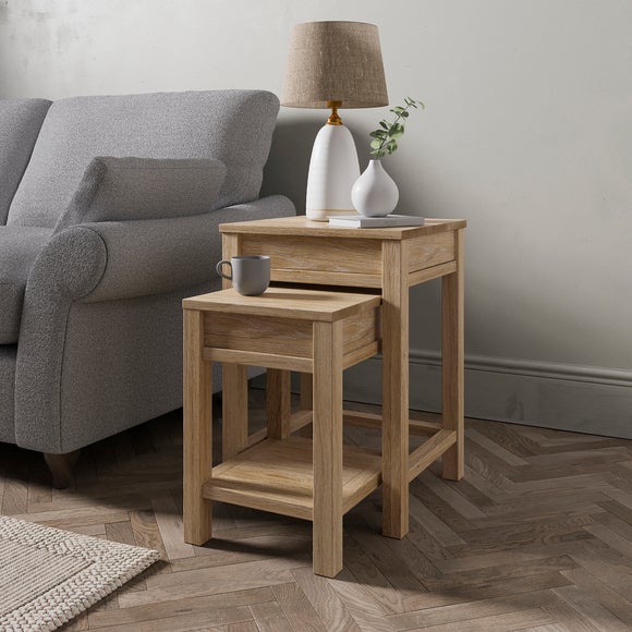 Olney Oak-Effect Nest of 2 Tables with Storage