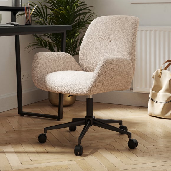 Ginny Cream Bouclé Swivel Office Chair – Height Adjustable
